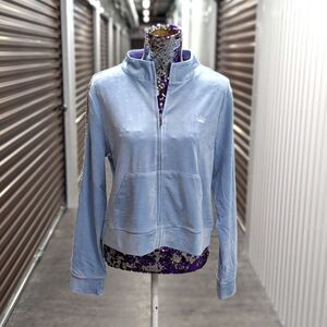 Juicy Couture Y2K Size Large Blue Silver Sequin Velour Zip Front Jacket Lounge